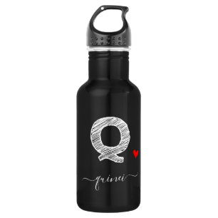 Retro Sketch Monogram Letter Q, Water Bottle