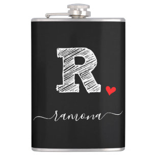 Retro Sketch Monogram Letter R, Flask