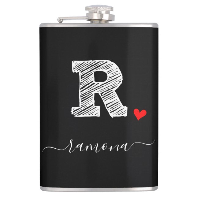 Retro Sketch Monogram Letter R, Flask (Front)
