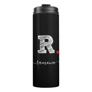 Retro Sketch Monogram Letter R, Thermal Tumbler