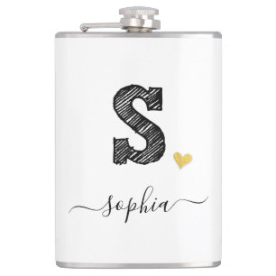 Retro Sketch Monogram Letter S, Flask
