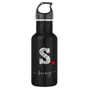 Retro Sketch Monogram Letter S, Water Bottle