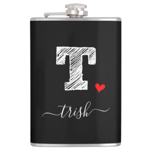 Retro Sketch Monogram Letter T, Flask