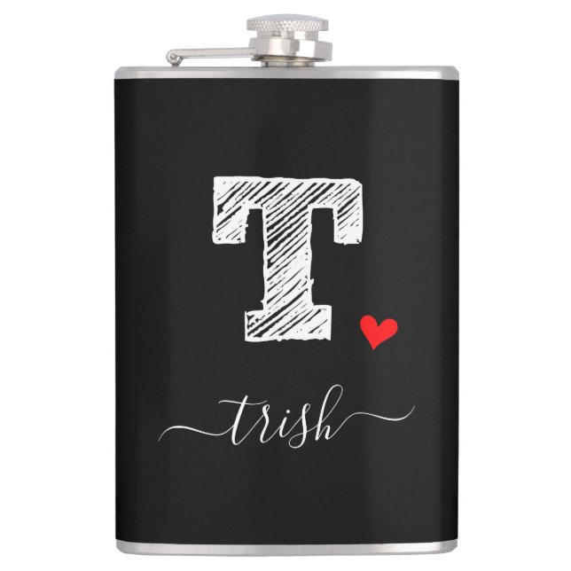 Retro Sketch Monogram Letter T, Flask (Front)
