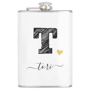 Retro Sketch Monogram Letter T, Flask