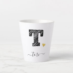 Retro Sketch Monogram Letter T, Latte Mug