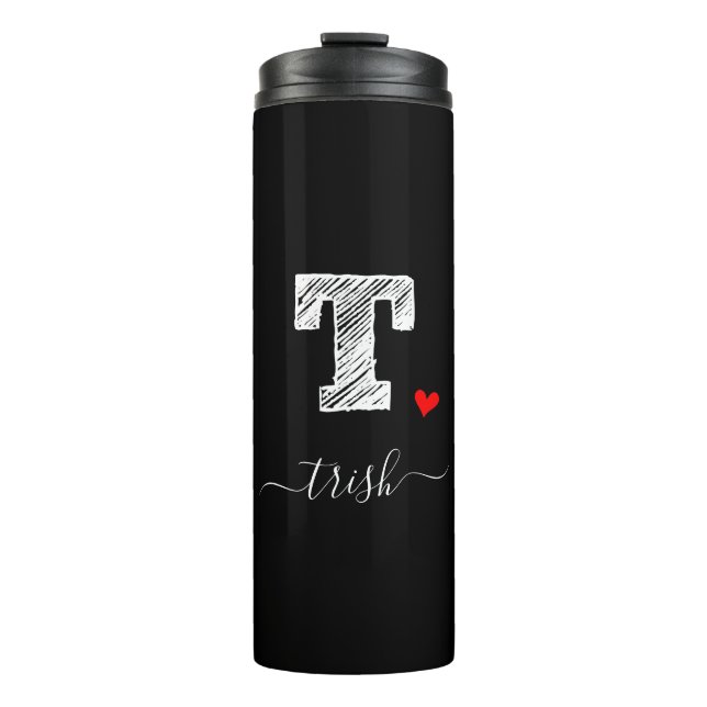 Retro Sketch Monogram Letter T, Thermal Tumbler (Front)