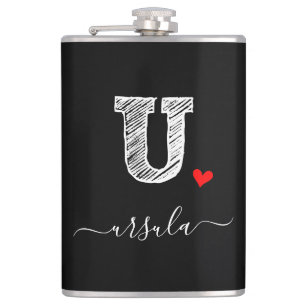 Retro Sketch Monogram Letter U, Flask