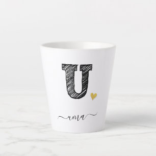 Retro Sketch Monogram Letter U, Latte Mug