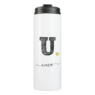 Retro Sketch Monogram Letter U, Thermal Tumbler