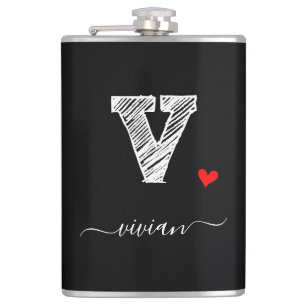 Retro Sketch Monogram Letter V, Flask