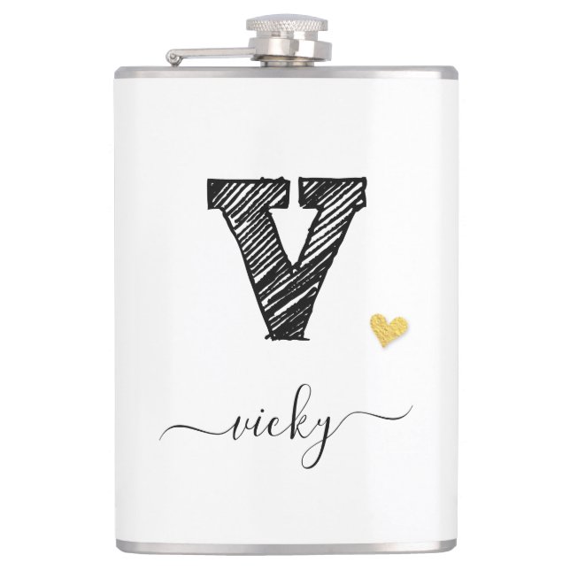 Retro Sketch Monogram Letter V, Flask (Front)