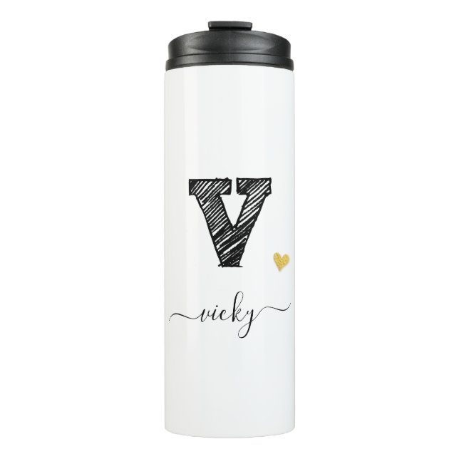 Retro Sketch Monogram Letter V, Thermal Tumbler (Front)