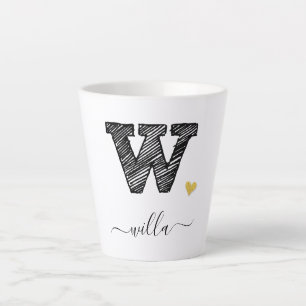 Retro Sketch Monogram Letter W, Latte Mug