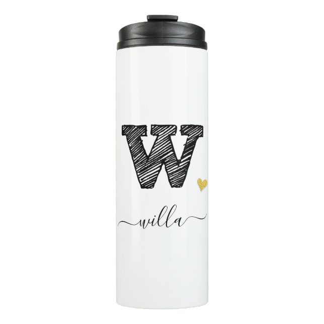 Retro Sketch Monogram Letter W, Thermal Tumbler (Front)