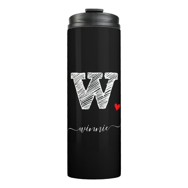 Retro Sketch Monogram Letter W, Thermal Tumbler (Front)