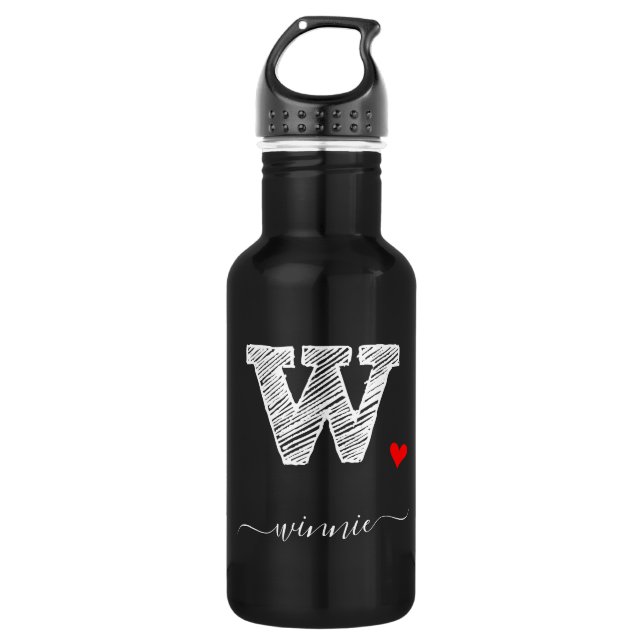 Retro Sketch Monogram Letter W, Water Bottle (Front)
