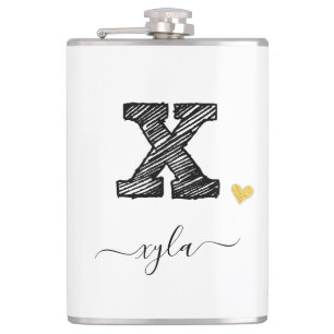 Retro Sketch Monogram Letter X, Flask
