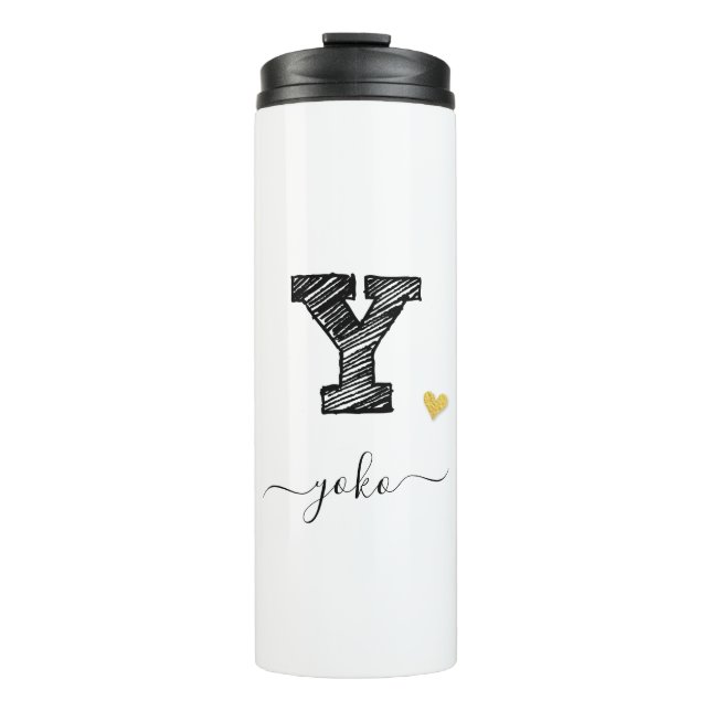 Retro Sketch Monogram Letter Y, Thermal Tumbler (Front)