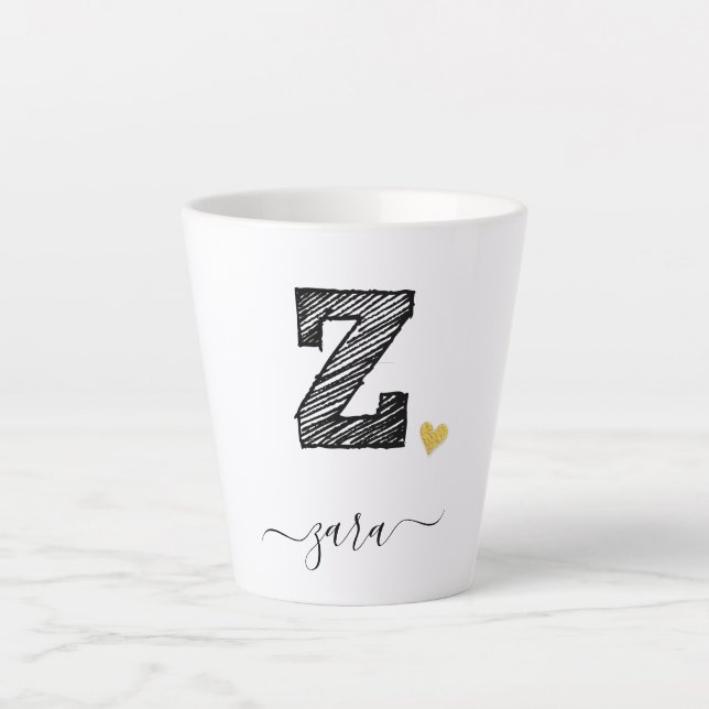 Retro Sketch Monogram Letter Z, Latte Mug (Front)