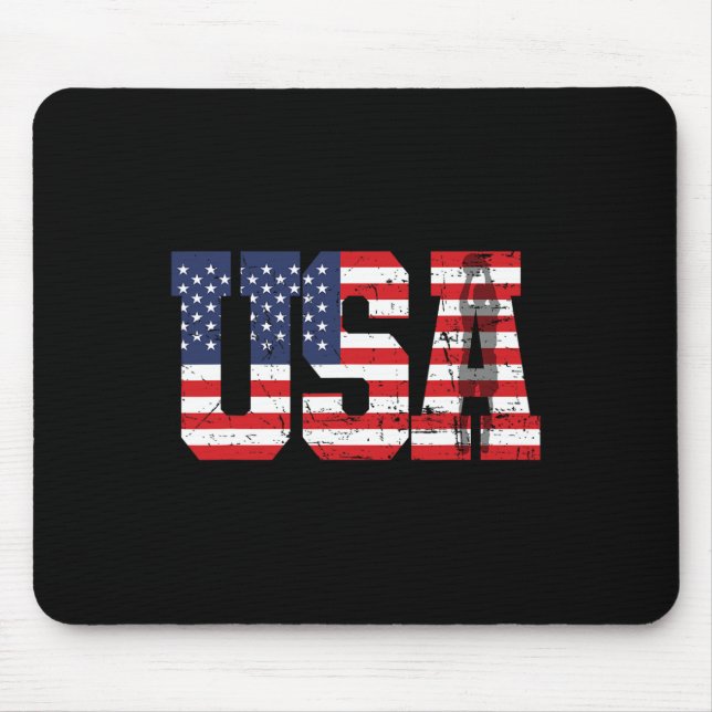Retro Sketll Player Silhouette American Flag Usa  Mouse Pad (Front)