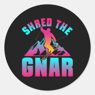 Retro Ski 90s 80s Skiing Outfit Shred The Gnar Ski Classic Round Sticker