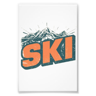 Retro Ski Club Vintage 80s Ski Lift Illustration Photo Print