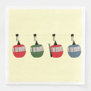 Retro Ski Gondola Lift Skiers Cream Napkin