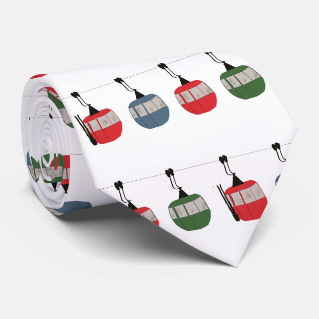 Retro Ski Lift Illustration Skier Tie (Rolled)