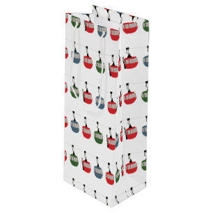 Retro Ski Lift Illustration Skier Wine Gift Bag