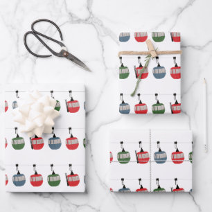 Retro Ski Lift Illustration Wrapping Paper Sheet