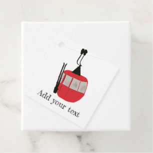 Retro Ski Lift Skiing Snow Mountain Illustration Favour Tags