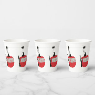 Retro Ski Lift Skiing Snow Mountain Illustration Paper Cups
