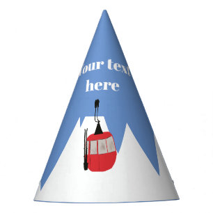 Retro Ski Lift Skiing Snow Mountain Illustration Party Hat
