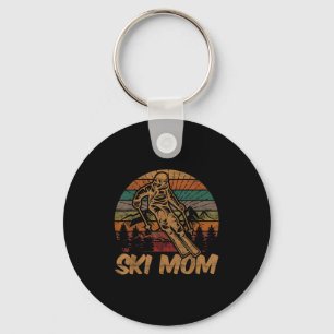 Retro Ski Mum Sunset Gift Mother Skier Fan Skiing  Key Ring