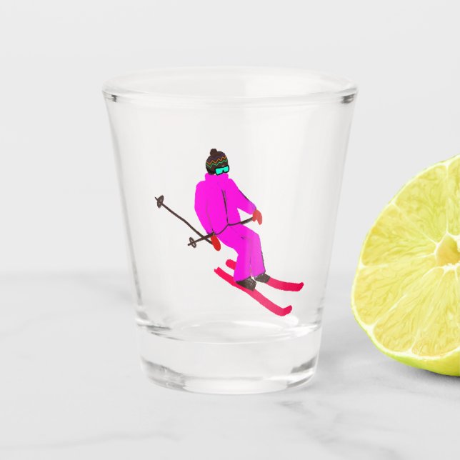  Retro Ski Opening Skier Christmas New Year Shot Glass (Front)