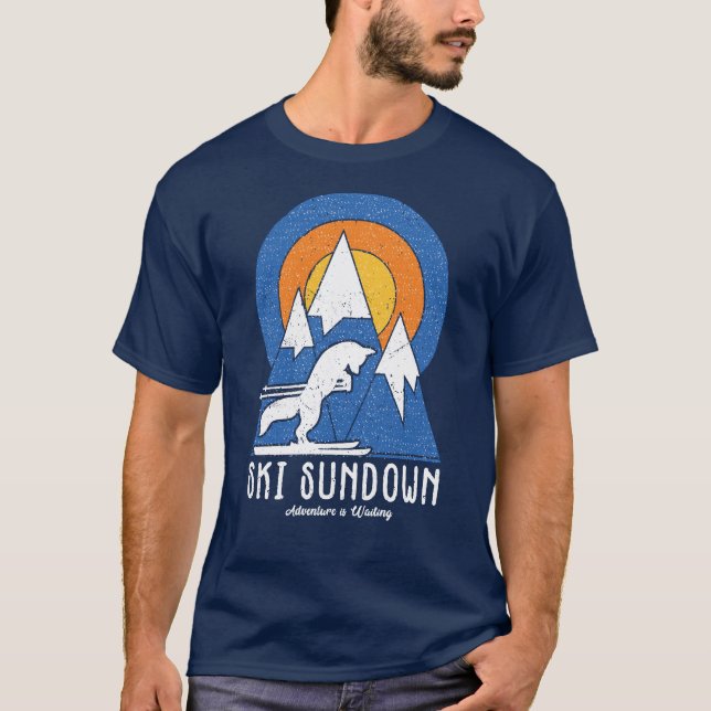 Retro Ski Sundown Sunset T-Shirt (Front)