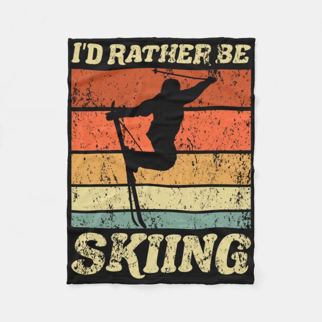 Retro Ski Vacation Winter Sports Skiers I'd Rather Fleece Blanket (Front)