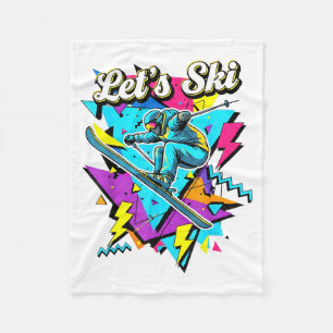 Retro ski vintage 80s 90s skiing sports design fleece blanket