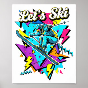 Retro ski vintage 80s 90s skiing sports design poster