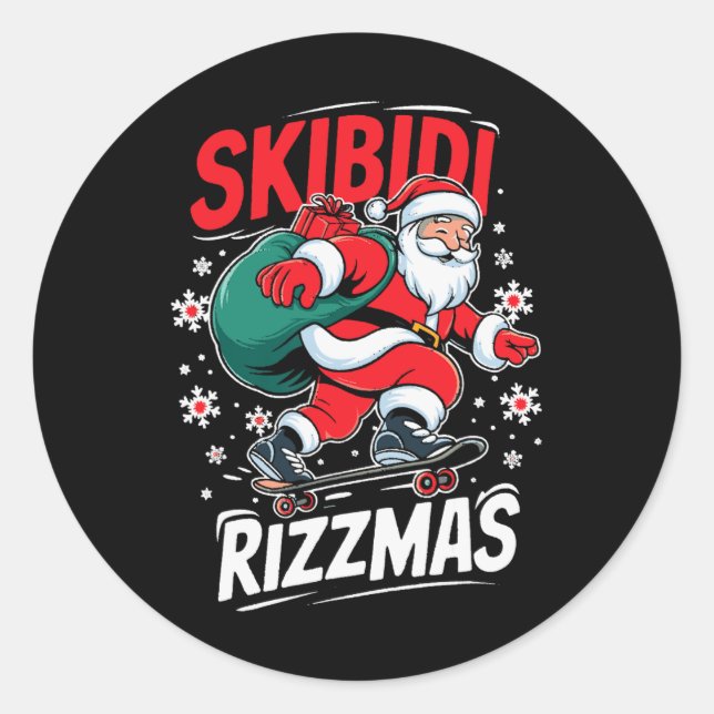 Retro Skibidi Rizzmas Funny Santa Clause Skating B Classic Round Sticker (Front)