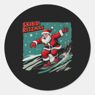 Retro Skibidi Rizzmas Funny Santa Clause Skating B Classic Round Sticker