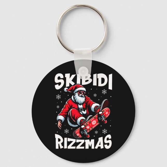 Retro Skibidi Rizzmas Funny Santa Clause Skating B Key Ring (Front)