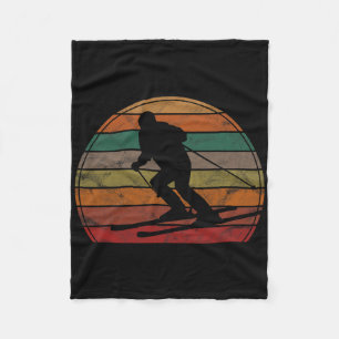 Retro Skier Sunset Skiing Gift Winter Sport Ski  Fleece Blanket