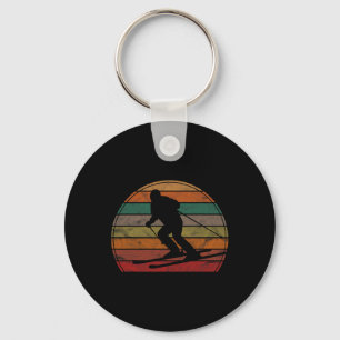 Retro Skier Sunset Skiing Gift Winter Sport Ski Key Ring