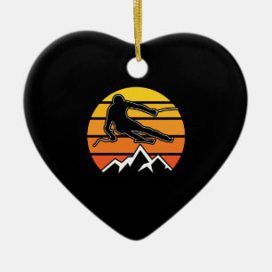 Retro Skiing Ceramic Tree Decoration
