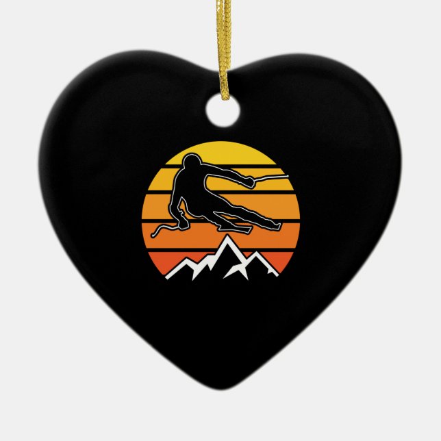Retro Skiing Ceramic Tree Decoration (Front)