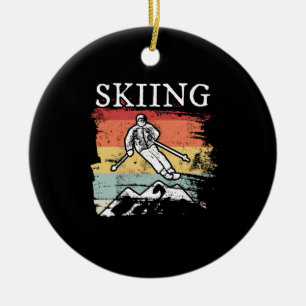 Retro Skiing Ceramic Tree Decoration