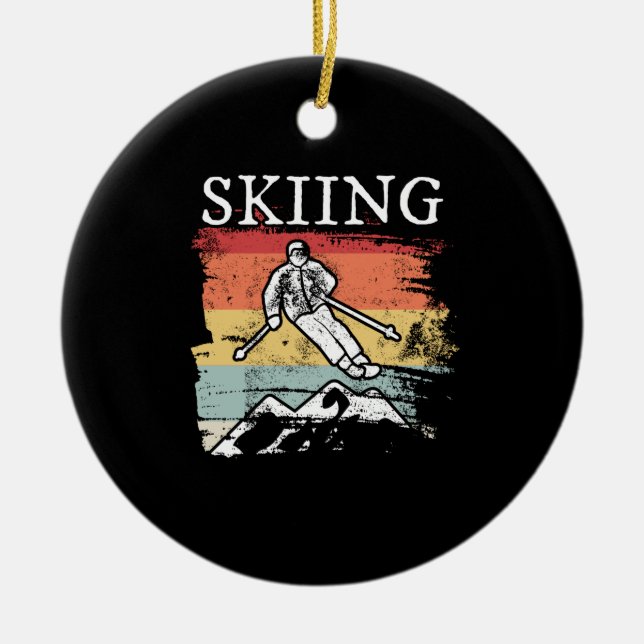 Retro Skiing Ceramic Tree Decoration (Front)