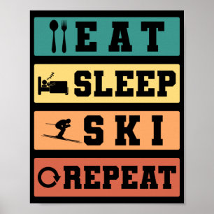 Retro Skiing Eat Sleep Ski Repeat Skier Winter Poster